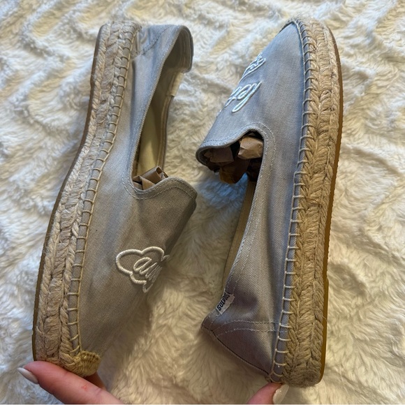 Soludos x Ceizer Gray Chambray Embroidered Let's Fly Away Espadrilles Size 9 - Picture 10 of 11
